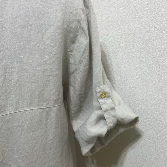 Ellen Tracy Cream Scoop Neck 1/4 Zip Linen Blouse Top Roll Tab 3/4 Sleeve Size L - Picture 10 of 12